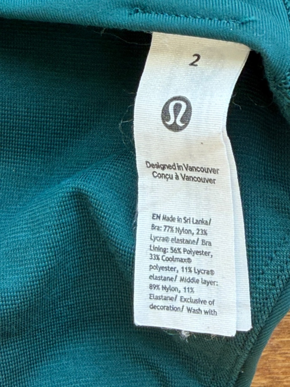 Lululemon Energy Longline Sports Bra Size 2 Color: teal/green Yoga Pilates - Picture 3 of 5